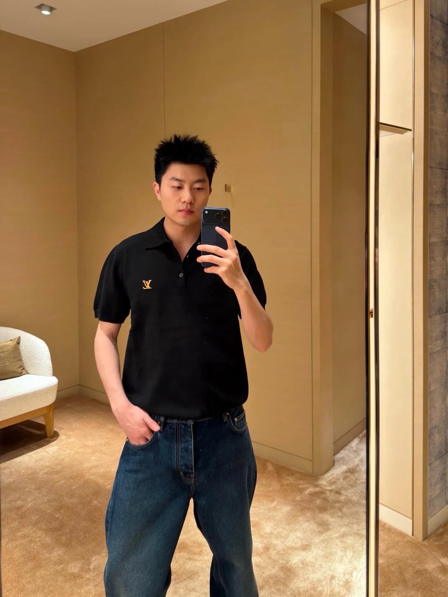 Louis Vuitton/Louis Vuitton logo knitted Polo short sleeves